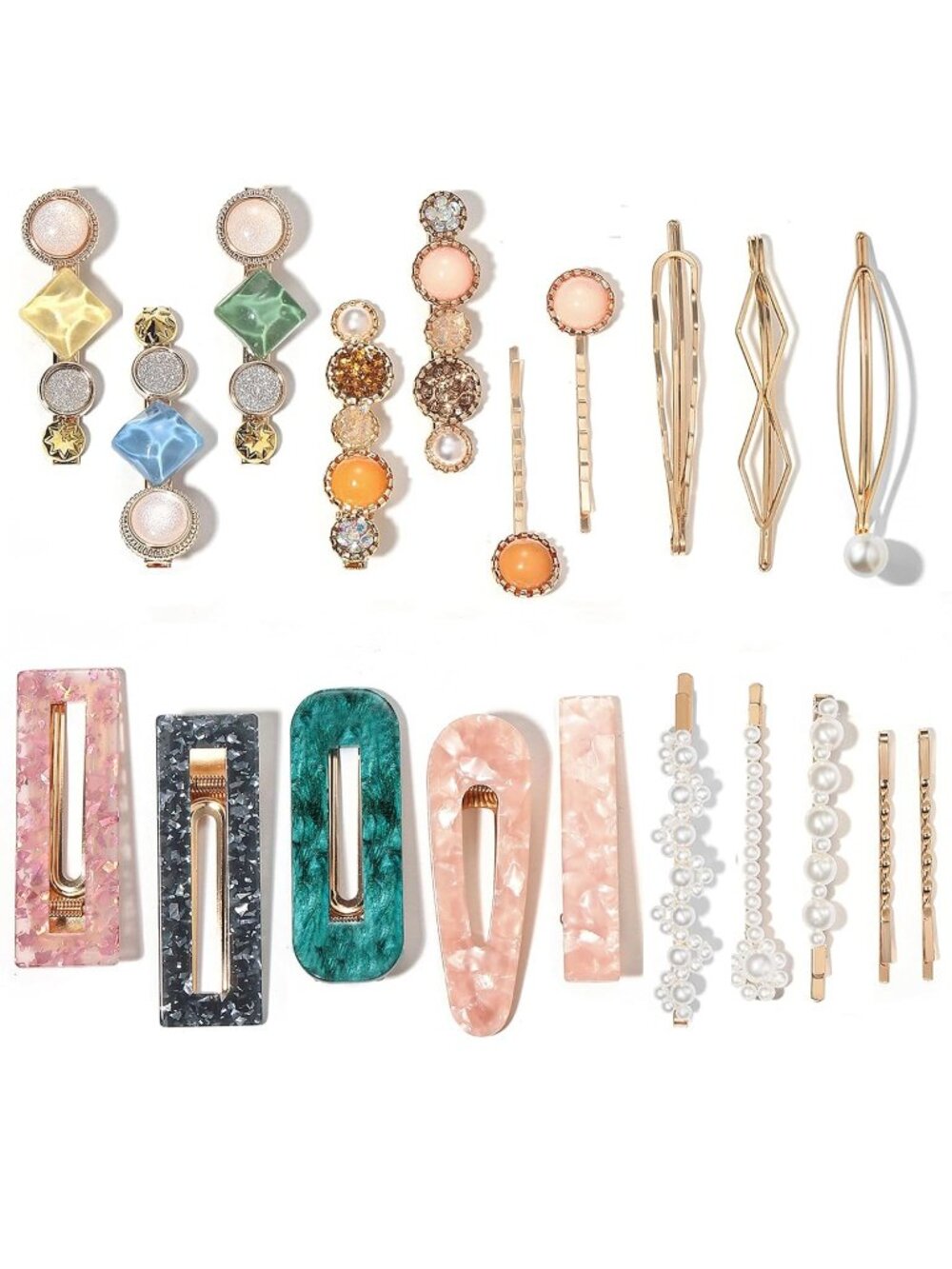 New 20 PCS Pearls and Acrylic Resin Hair Clips, Handmade Hair Barrettes